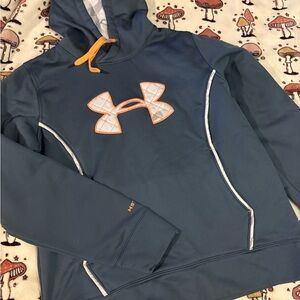 Women’s Under Armour Blue Hoodie with Orange and White Accents Size Large